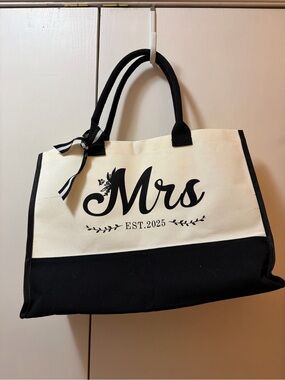 Mrs Est.2025 Black & Cream Canvas Tote Bag